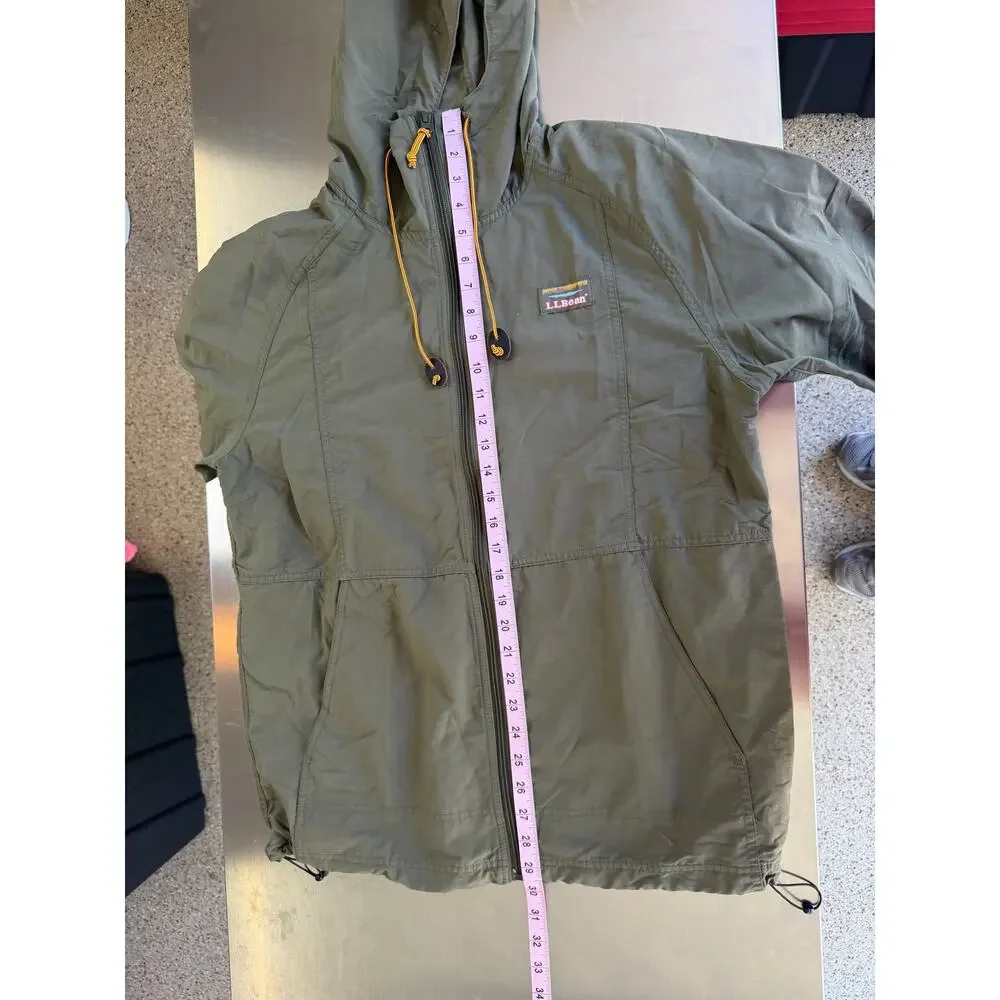 L.L. Bean Men's Olive Green Katahdin Hooded Windbreaker Jacket Medium M